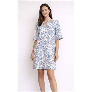 Jude Connally Small Blue White Floral Print Shift Tunic Dress Short Sleeve